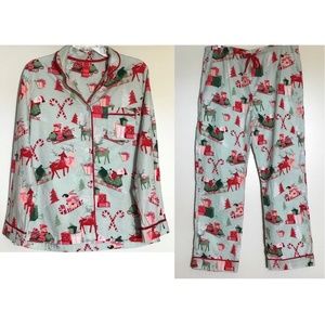 HOLIDAY PJ SET Flannel Candy Canes Sledding Santa